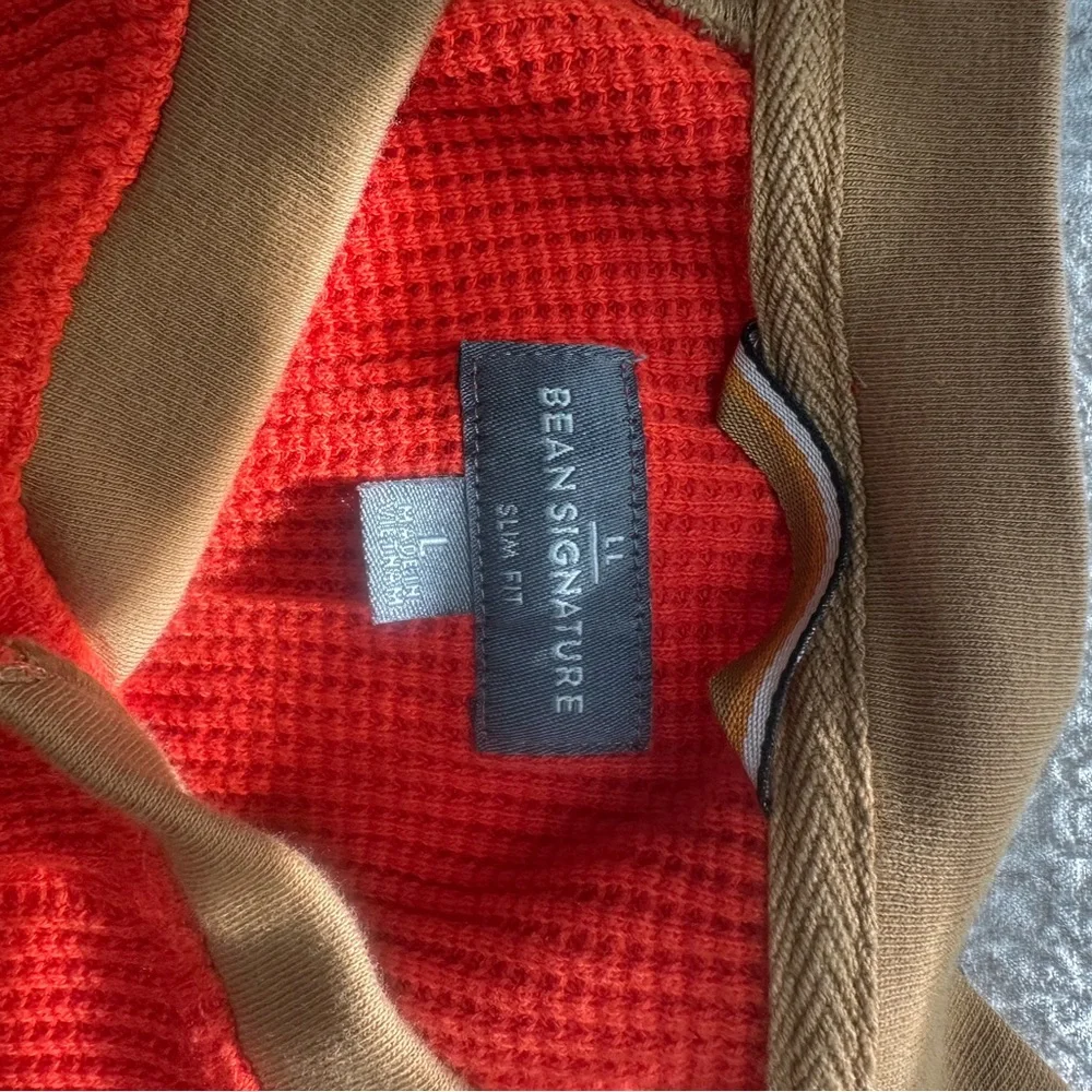 L.L. Bean Orange and Wheat Henley Waffle Button Down Shirt - Picture 3 of 4
